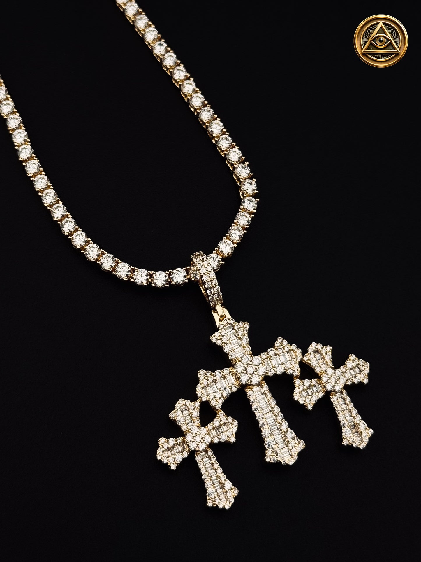 SET TENNIS TRIPLE CROSS — Tennis Chain + Pendant Baguette