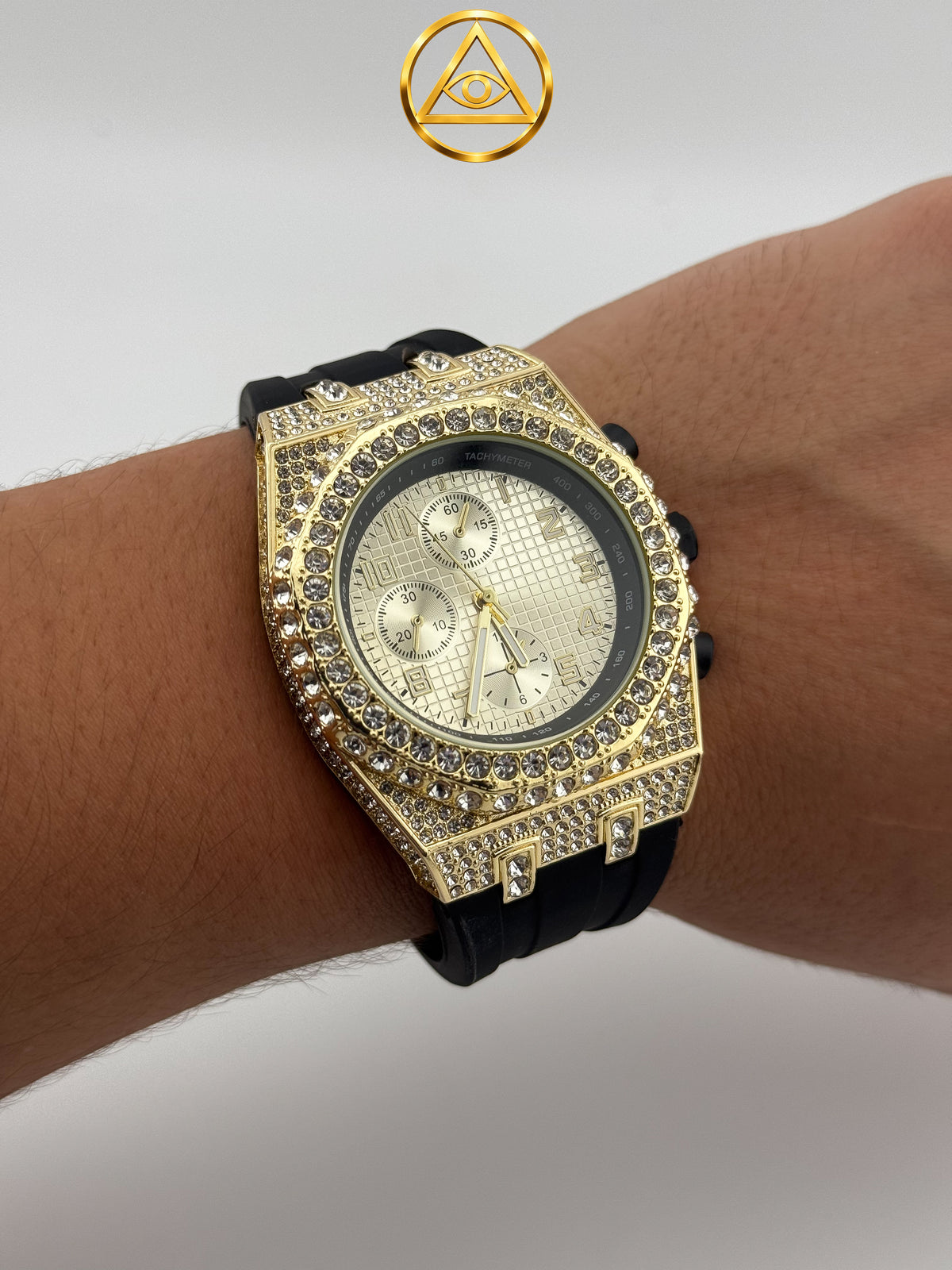 ROYAL ICED WATCH CHRONO — Reloj Octagonal Iced Out Cronógrafo Oro