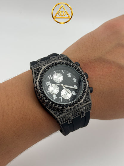 ROYAL ICED WATCH BLACKOUT CHRONO — Reloj Octagonal Iced Out Cronógrafo Negro