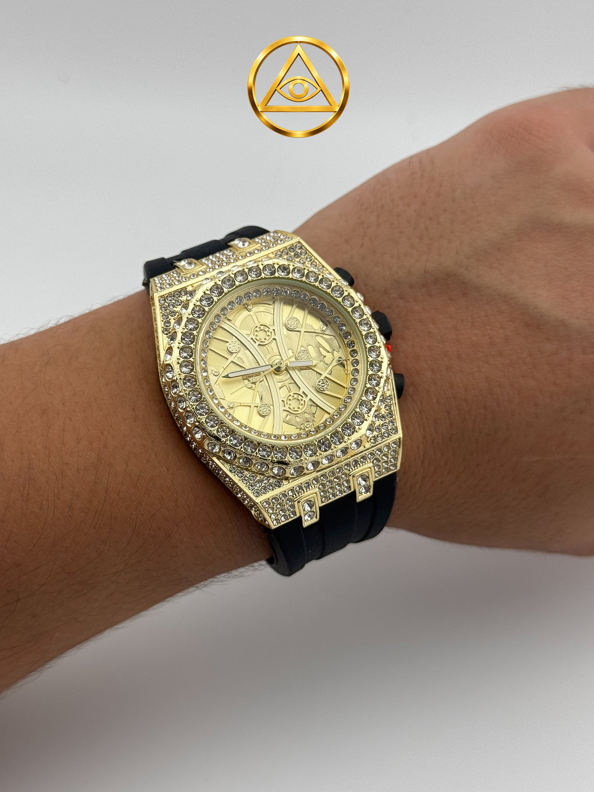 ROYAL ICED WATCH GOLD — Reloj Octagonal Skeleton Iced Out