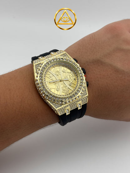 ROYAL ICED WATCH GOLD — Reloj Octagonal Skeleton Iced Out