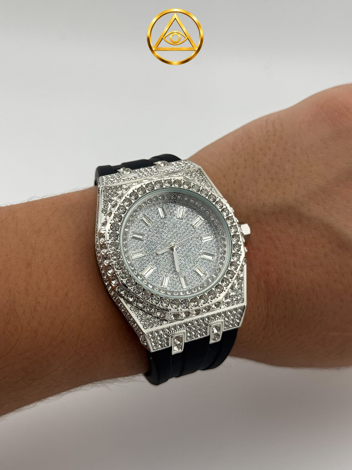 ROYAL ICED WATCH FULL SILVER — Reloj Octagonal Iced Out Plata Total