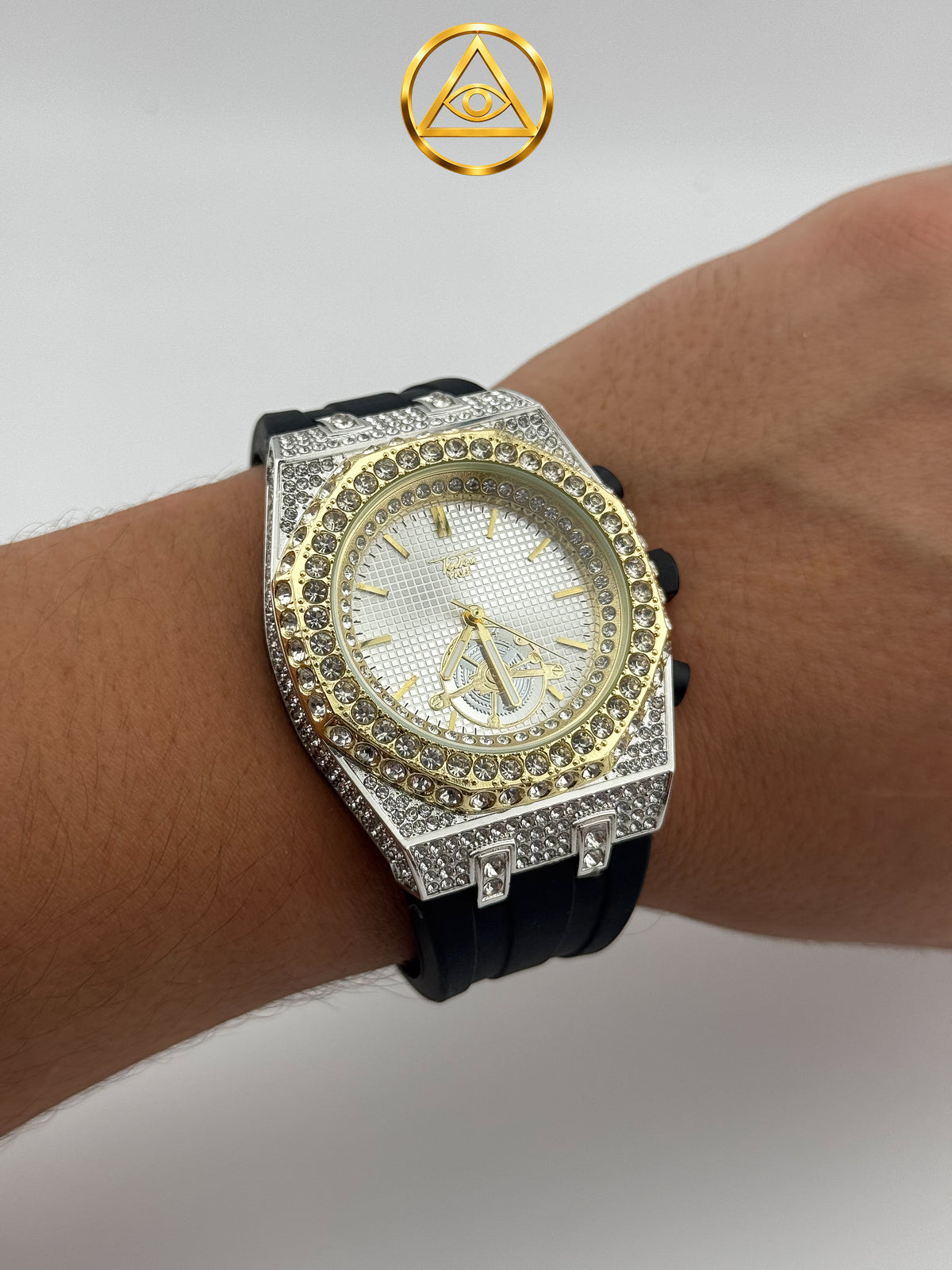 ROYAL ICED WATCH TWO TONE TOURBILLON — Reloj Octagonal Iced Out Plata y Oro