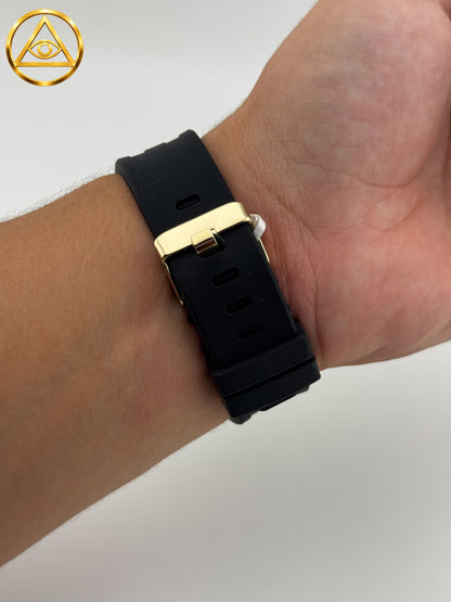 SUNBURST ICED WATCH TWO TONE GOLD — Reloj Tonneau Skeleton Iced Out Plata y Oro