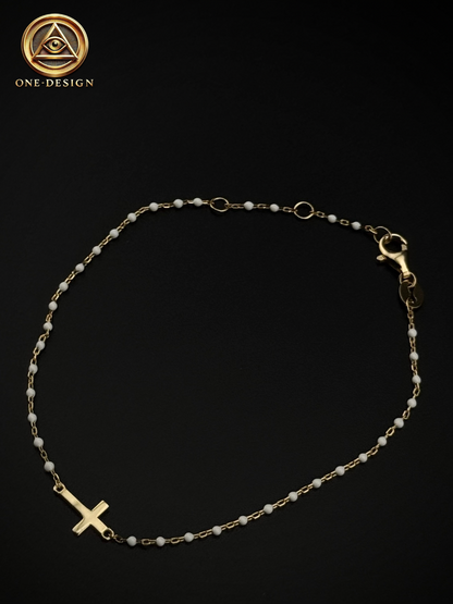 Fine white cross bracelet