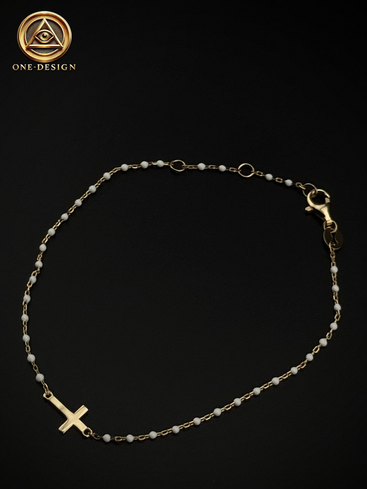 Fine white cross bracelet