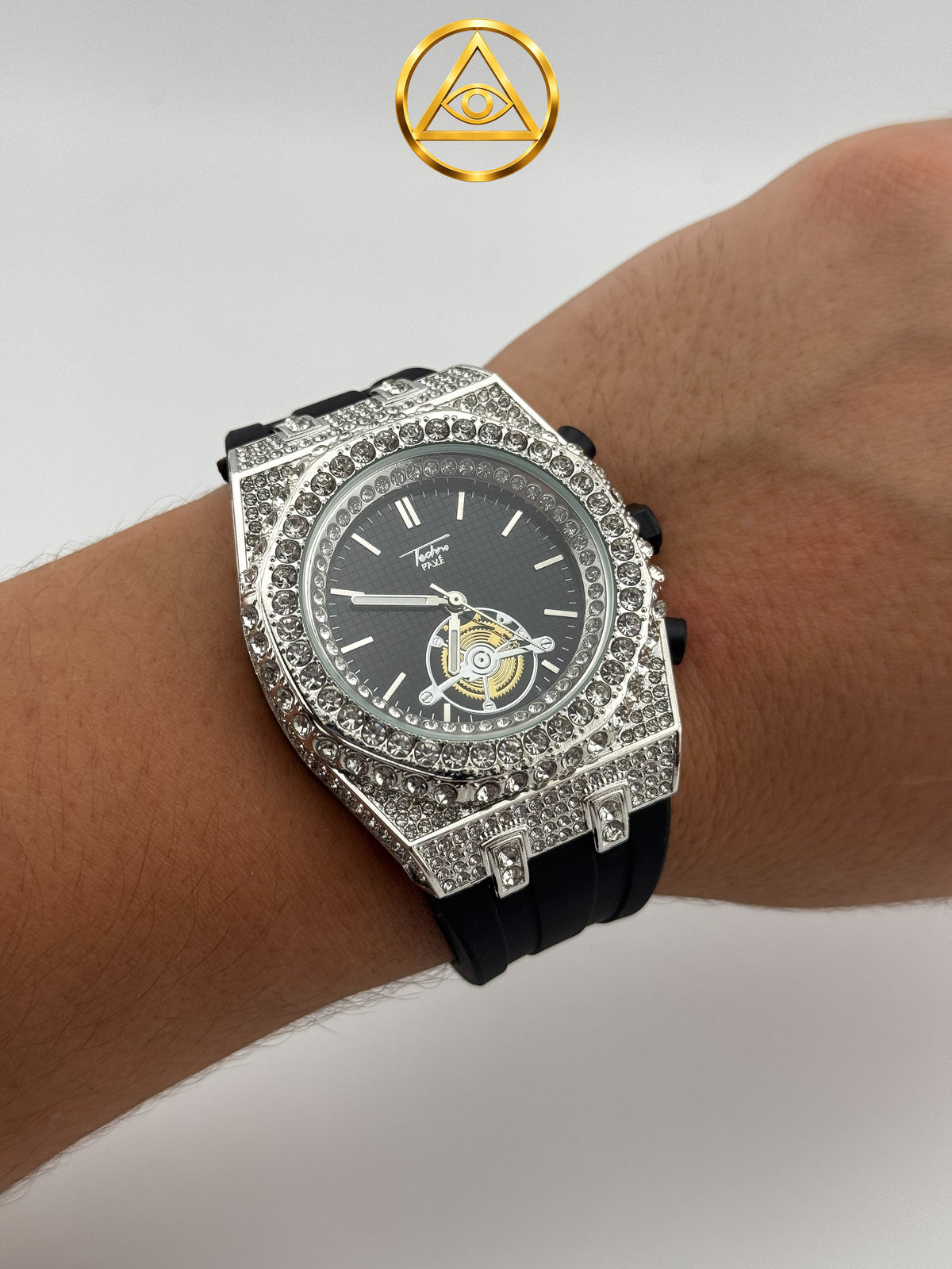 ROYAL ICED WATCH BLACK TOURBILLON — Reloj Octagonal Iced Out Fondo Negro