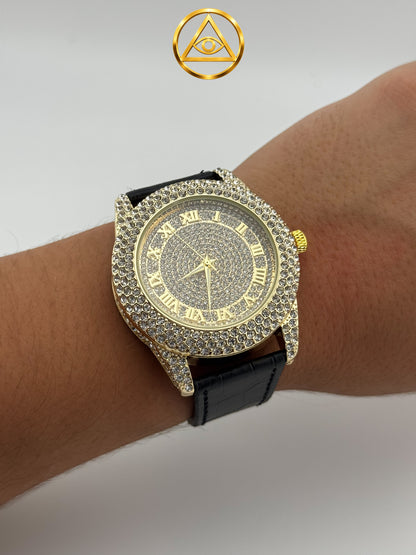 ROMAN ICED WATCH — Reloj Redondo Numerales Romanos Correa Cuero