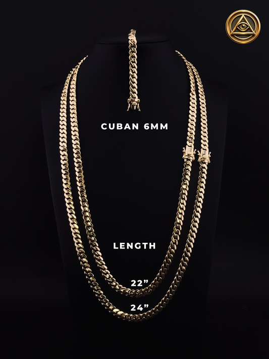 SET CUBAN RHODIUM 6MM — Cuban Link Gold 14K