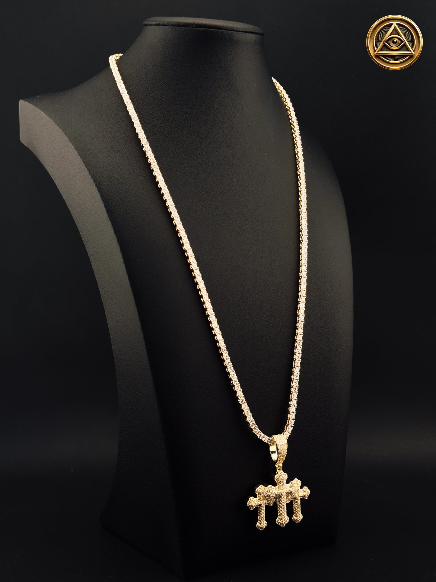 SET TENNIS TRIPLE CROSS ICED — Tennis Chain + Pendant Full Ice