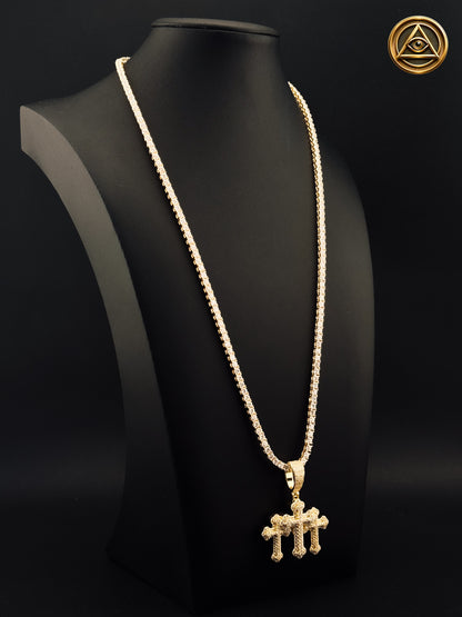 SET TENNIS TRIPLE CROSS ICED — Tennis Chain + Pendant Full Ice