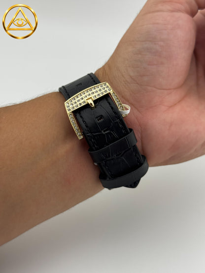 ROMAN ICED WATCH — Reloj Redondo Numerales Romanos Correa Cuero