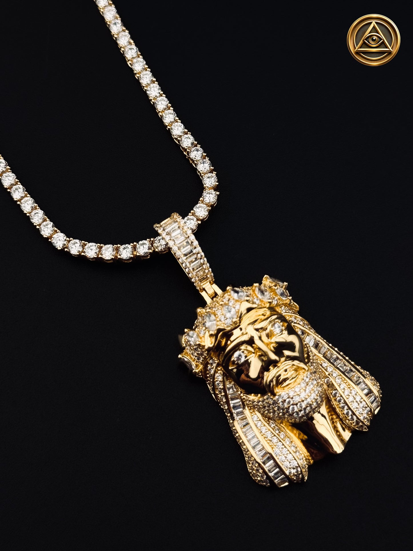 SET TENNIS CHRIST FACE — Tennis Chain + Pendant Cristo