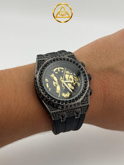 ROYAL ICED WATCH BLACKOUT — Reloj Octagonal Skeleton Iced Out Negro