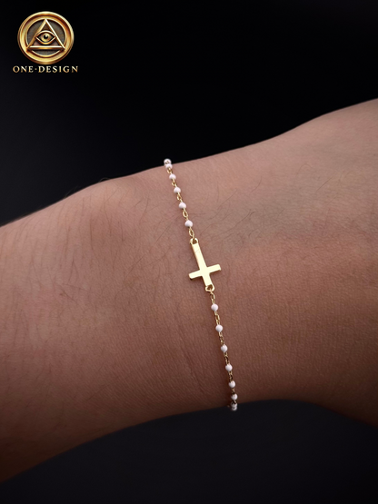 Fine white cross bracelet