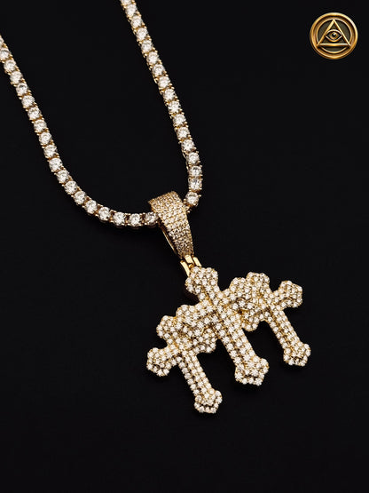 SET TENNIS TRIPLE CROSS ICED — Tennis Chain + Pendant Full Ice