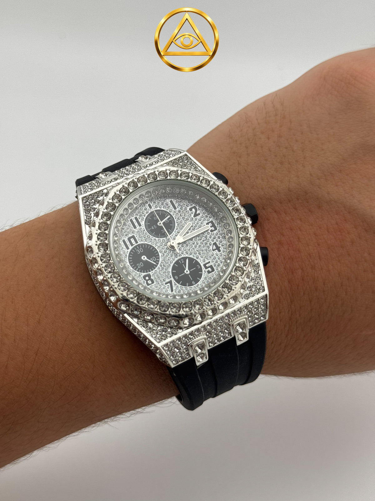 ROYAL ICED WATCH SILVER CHRONO — Reloj Octagonal Iced Out Cronógrafo Plata Total