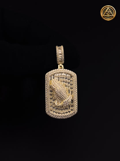 PRAYING HANDS DOG TAG PENDANT — Dije Placa Manos Orando Baguette Iced