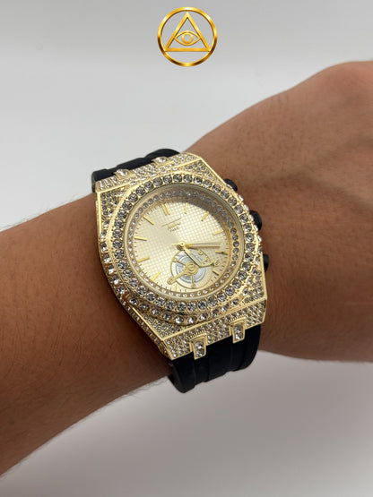 ROYAL ICED WATCH TOURBILLON — Reloj Octagonal Iced Out Oro Total