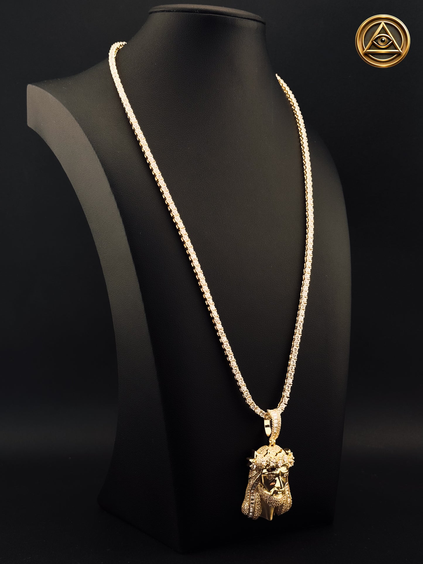 SET TENNIS CHRIST FACE — Tennis Chain + Pendant Cristo
