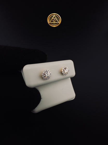 VVSD SOLITAIRE HALO STUDS — Aretes Solitario Halo Iced 6mm