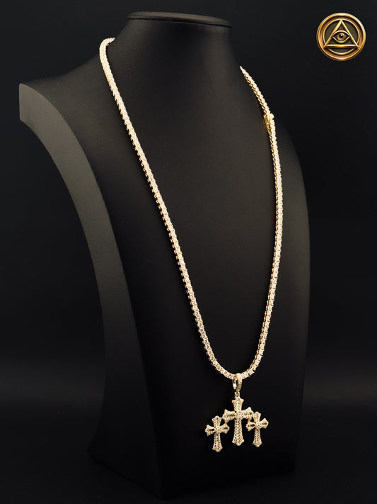 SET TENNIS TRIPLE CROSS — Tennis Chain + Pendant Baguette