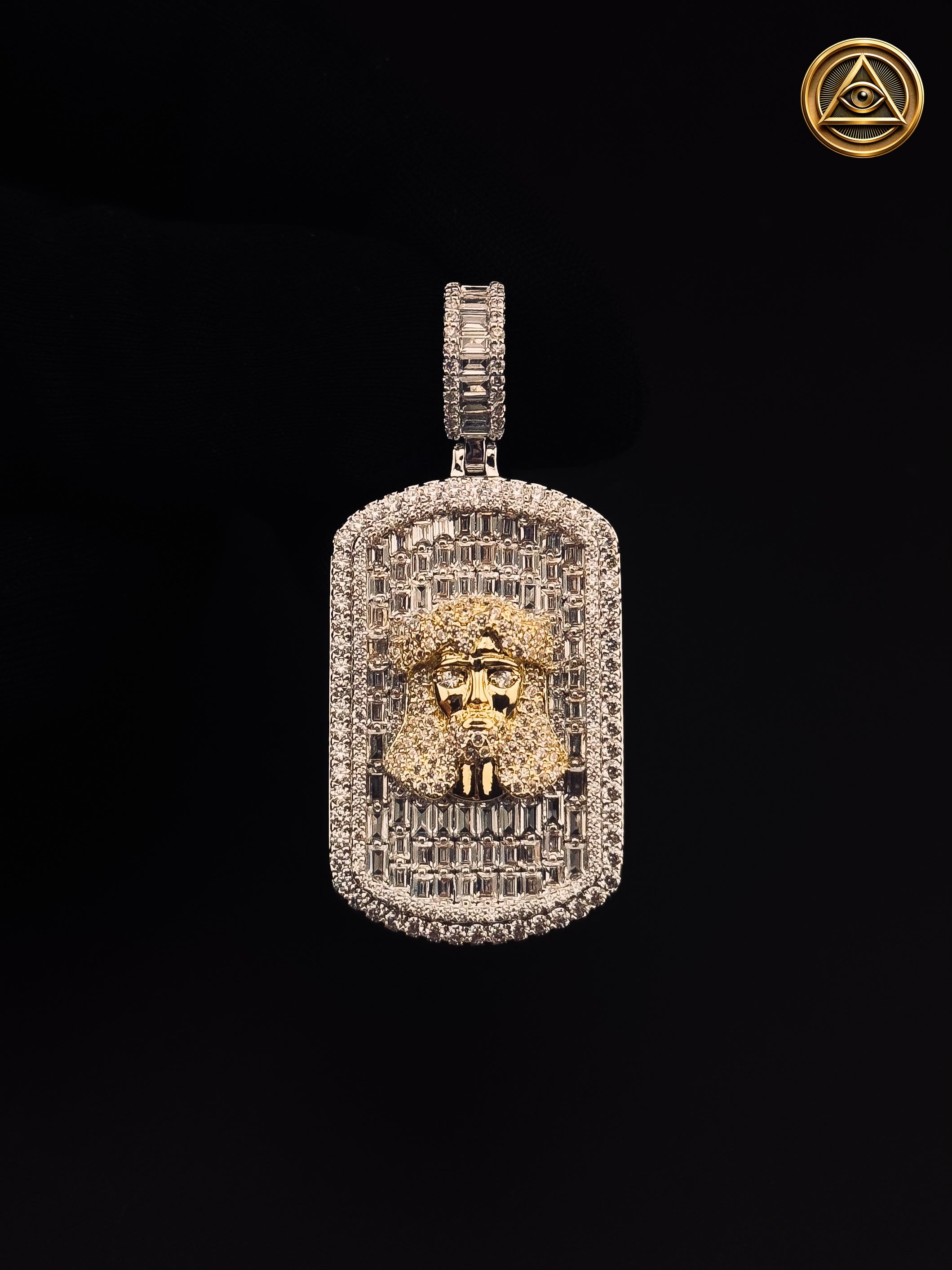 JESUS DOG TAG PENDANT — Dije Placa Rostro Baguette Iced
