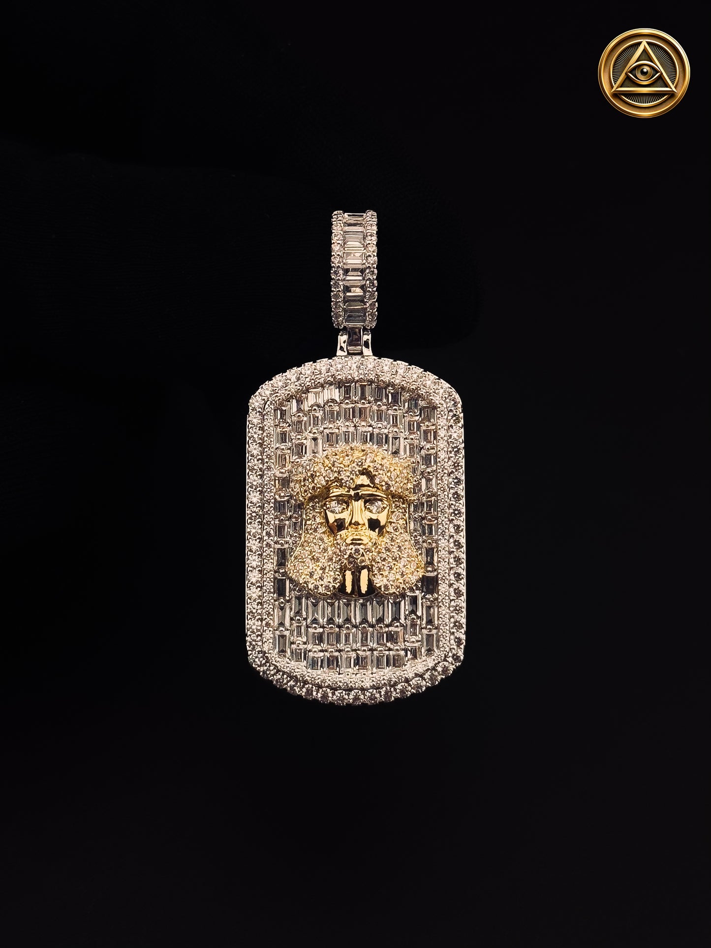 JESUS DOG TAG PENDANT — Dije Placa Rostro Baguette Iced
